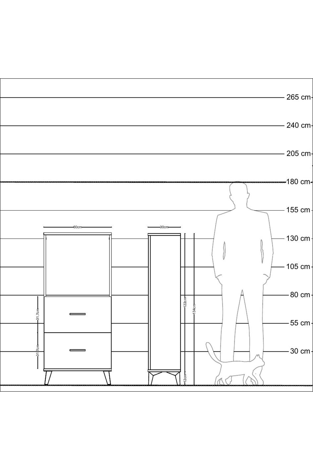 Arges Dolap Tek Raflı 2 Çekmeceli 60x30x134 Çam-Antrasit