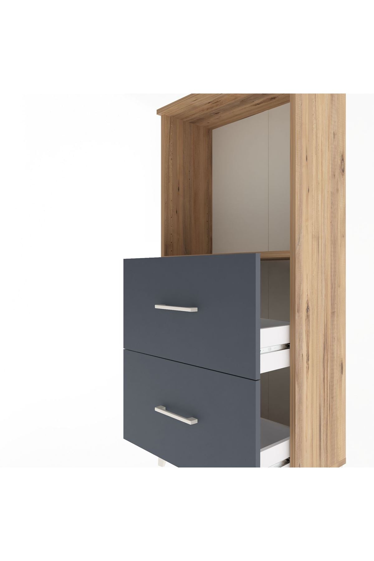 Arges Dolap Tek Raflı 2 Çekmeceli 60x30x134 Çam-Antrasit