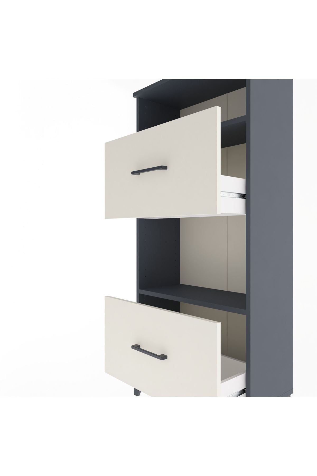 Arges Dolap 2 Raflı 2 Çekmeceli 60x30x134 Antrasit-Aytaşı