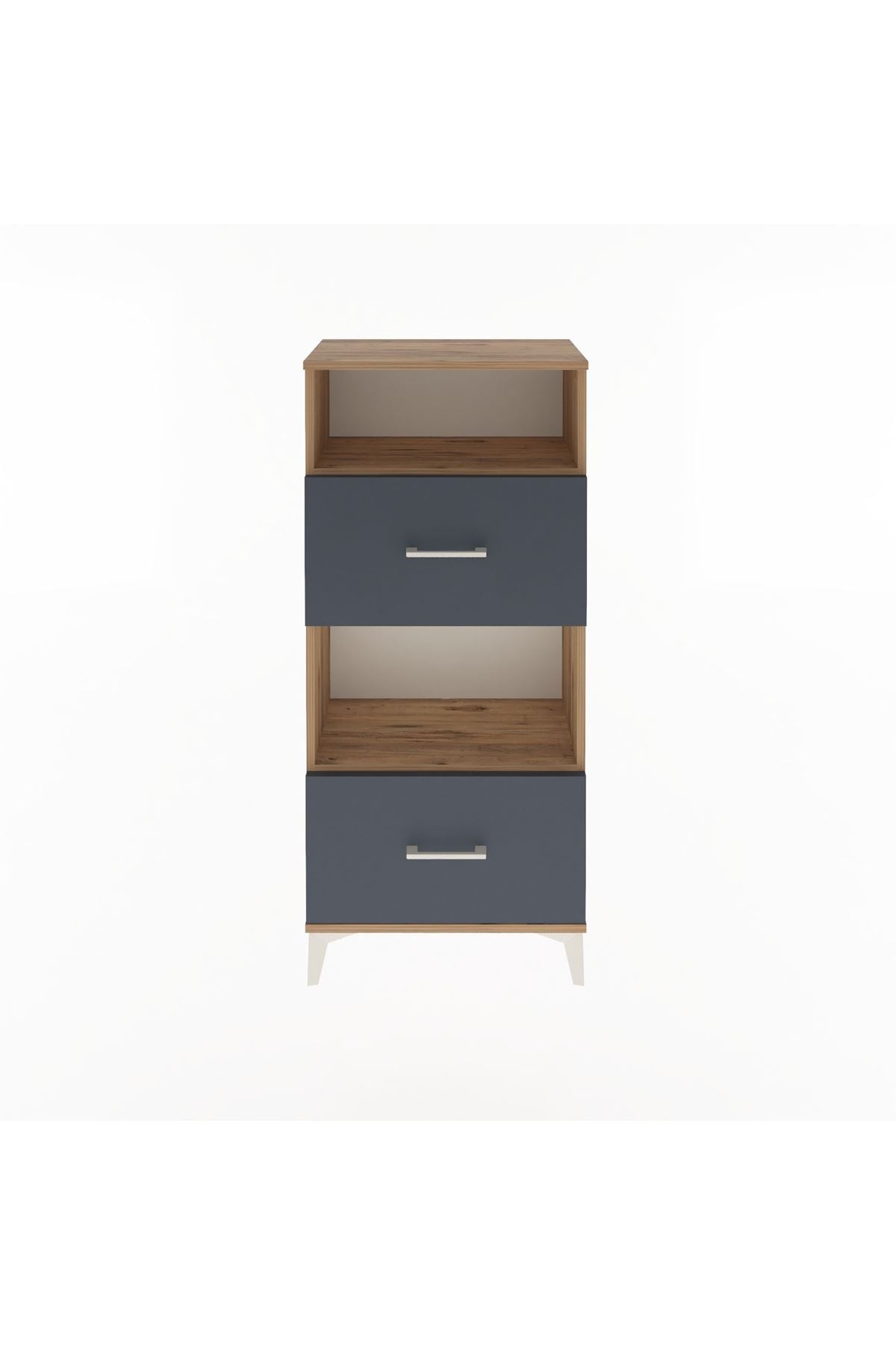 Arges Dolap 2 Raflı 2 Çekmeceli 60x30x134 Çam-Antrasit
