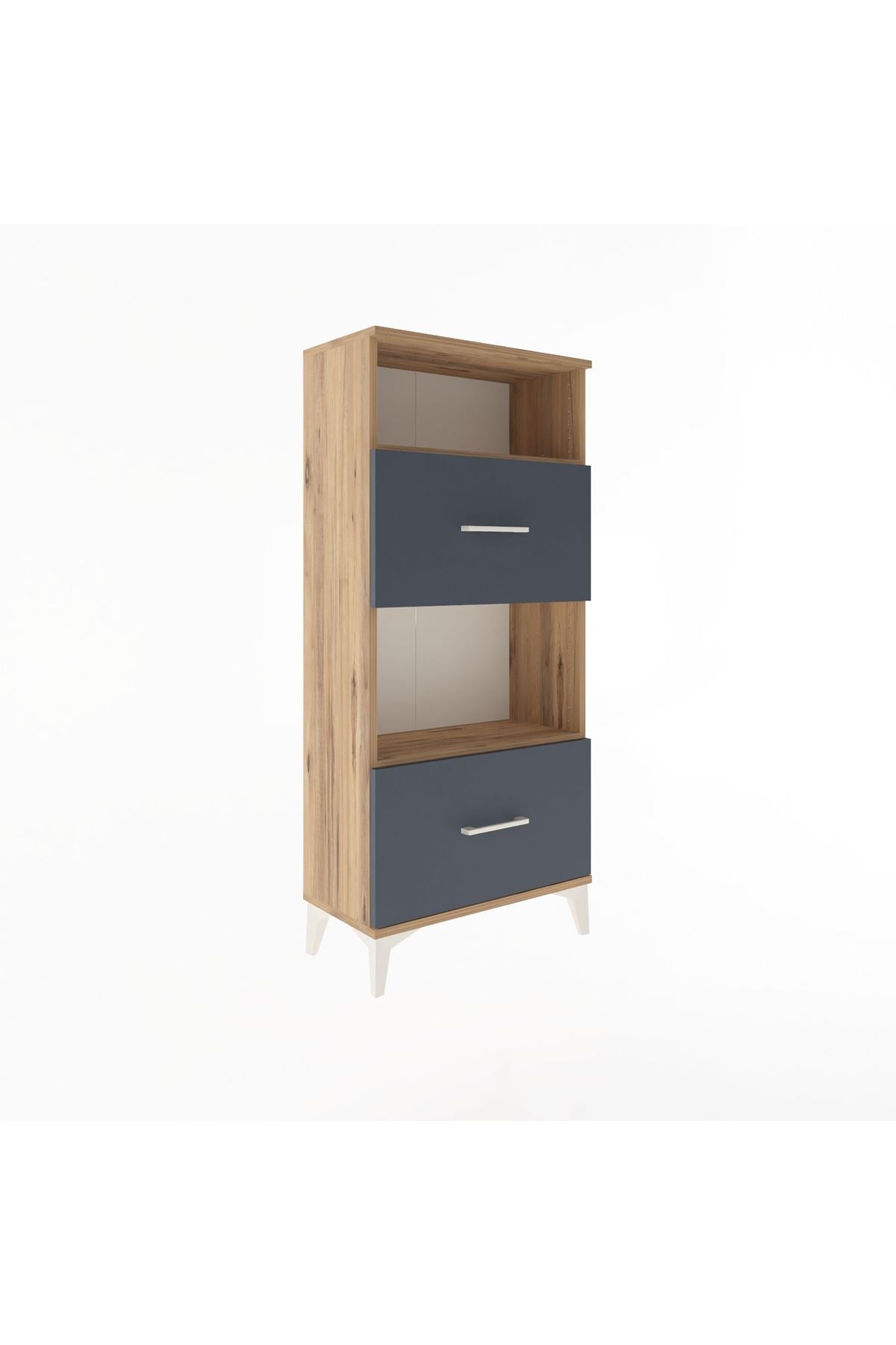 Arges Dolap 2 Raflı 2 Çekmeceli 60x30x134 Çam-Antrasit