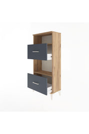 Arges Dolap 2 Raflı 2 Çekmeceli 60x30x134 Çam-Antrasit