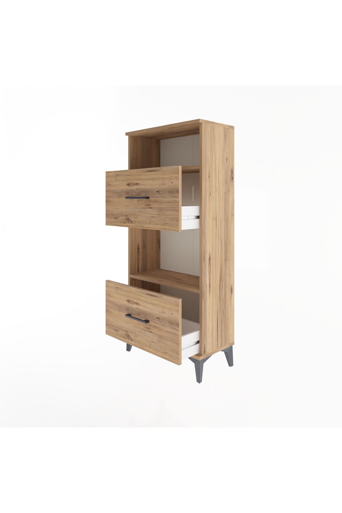 Arges Dolap 2 Raflı 2 Çekmeceli 60x30x134 Çam-Çam
