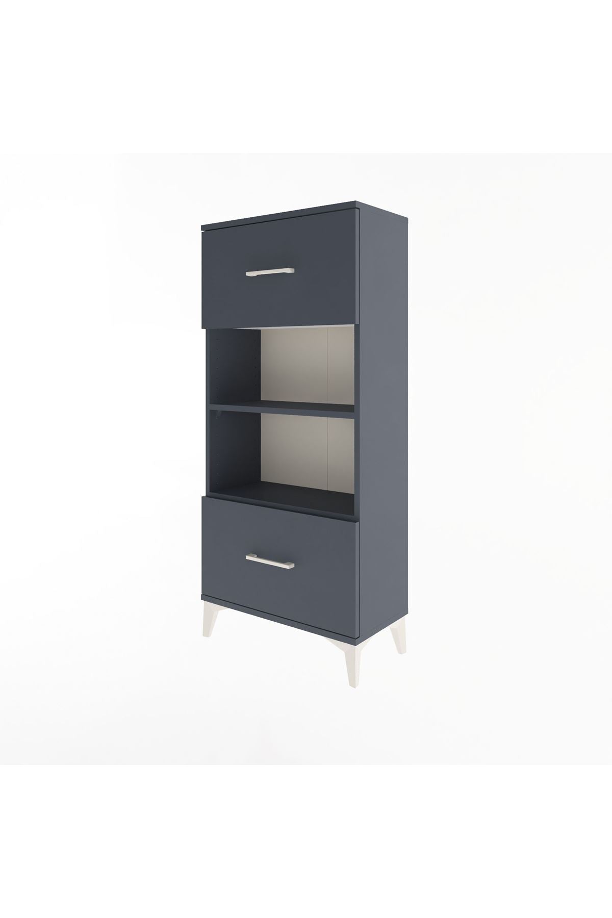 Arges Dolap 2 Raflı 2 Çekmeceli 60x30x134 Antrasit-Antrasit