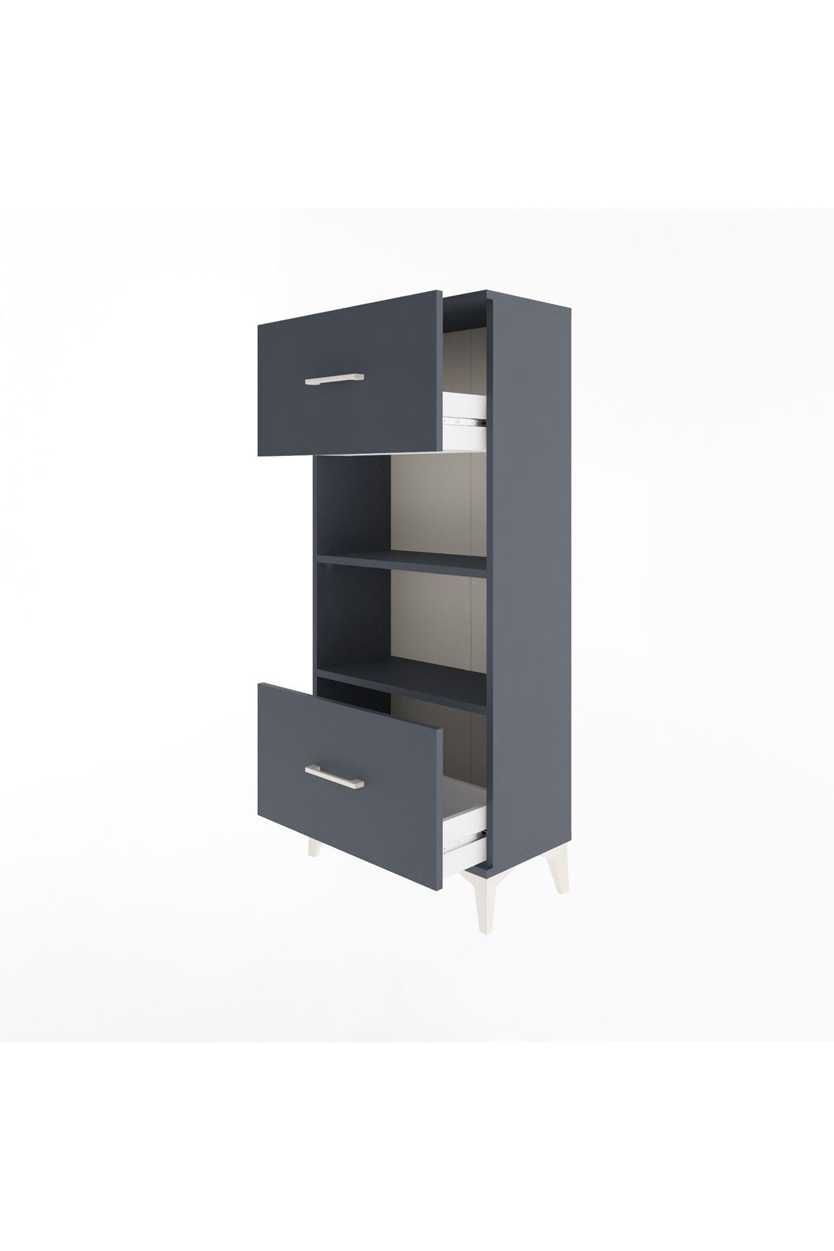 Arges Dolap 2 Raflı 2 Çekmeceli 60x30x134 Antrasit-Antrasit