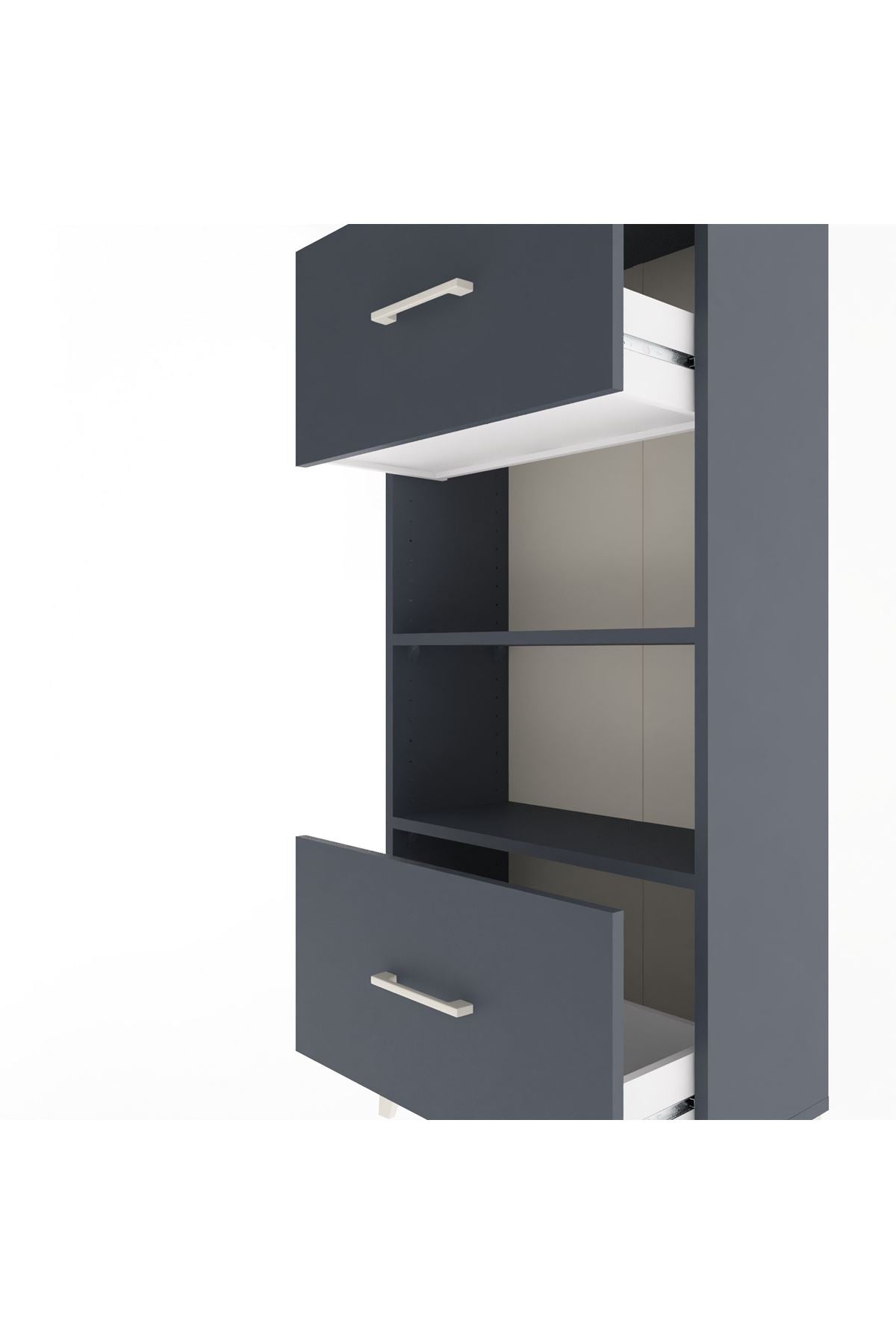 Arges Dolap 2 Raflı 2 Çekmeceli 60x30x134 Antrasit-Antrasit