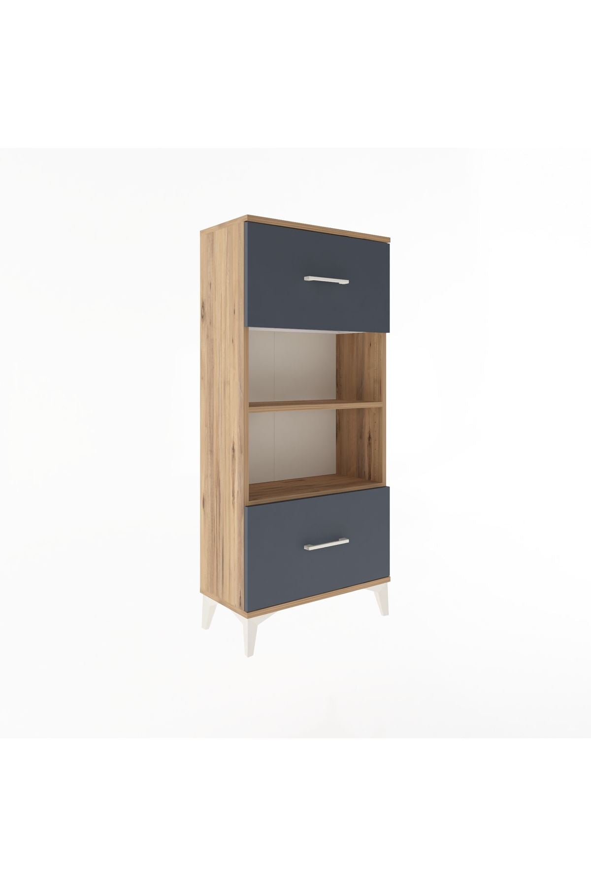 Arges Dolap 2 Raflı 2 Çekmeceli 60x30x134 Çam-Antrasit