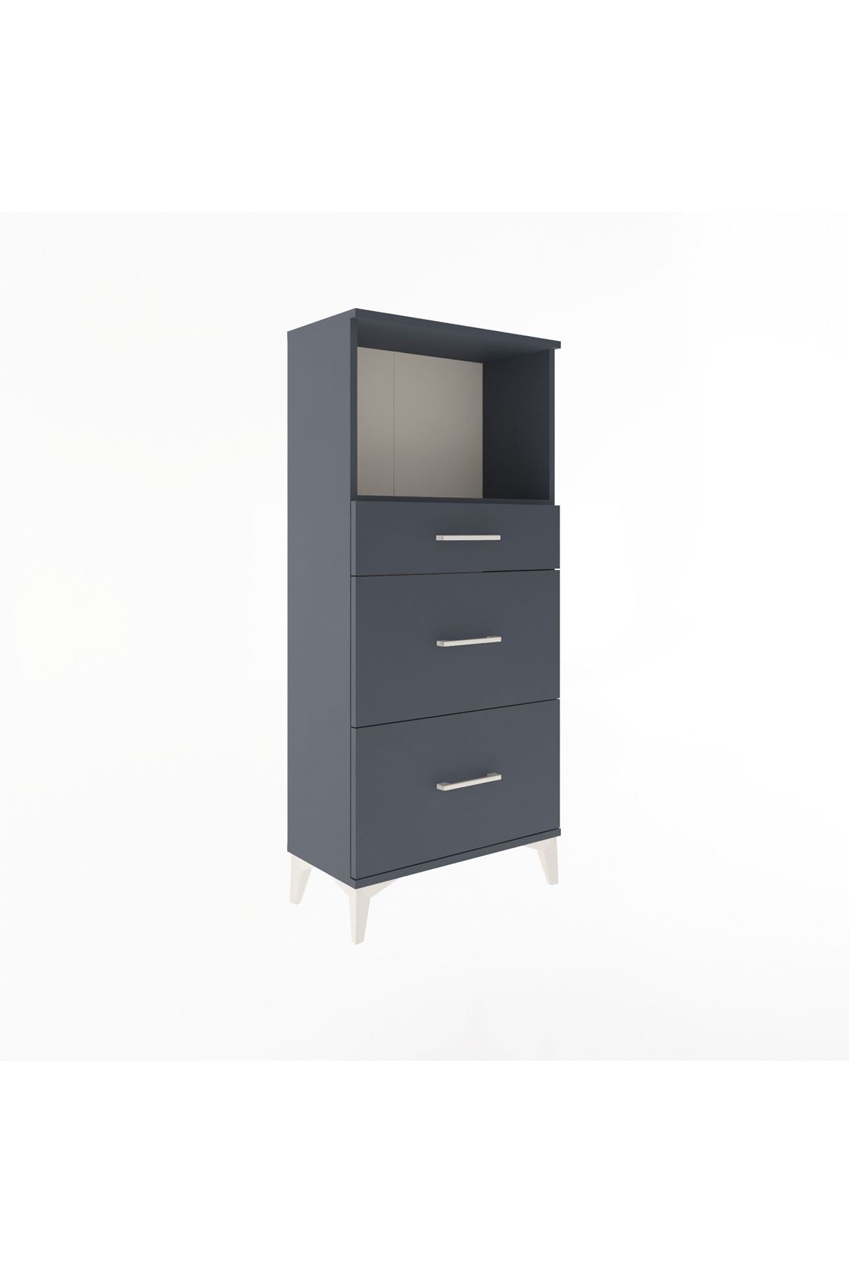 Arges Dolap Tek Raflı 3 Çekmeceli 60x30x134 Antrasit-Antrasit