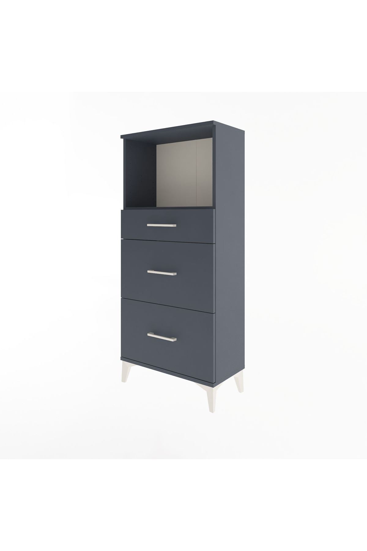 Arges Dolap Tek Raflı 3 Çekmeceli 60x30x134 Antrasit-Antrasit