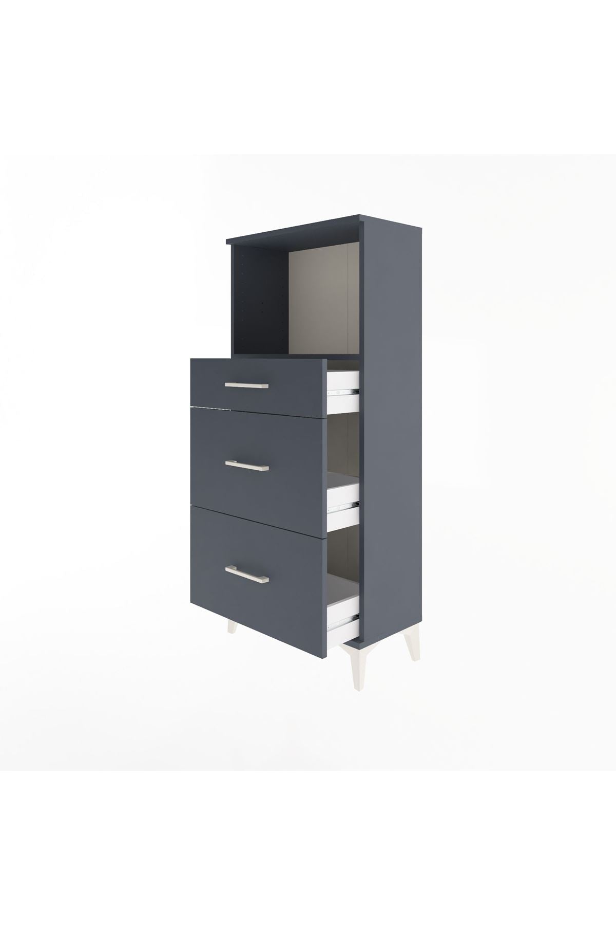 Arges Dolap Tek Raflı 3 Çekmeceli 60x30x134 Antrasit-Antrasit