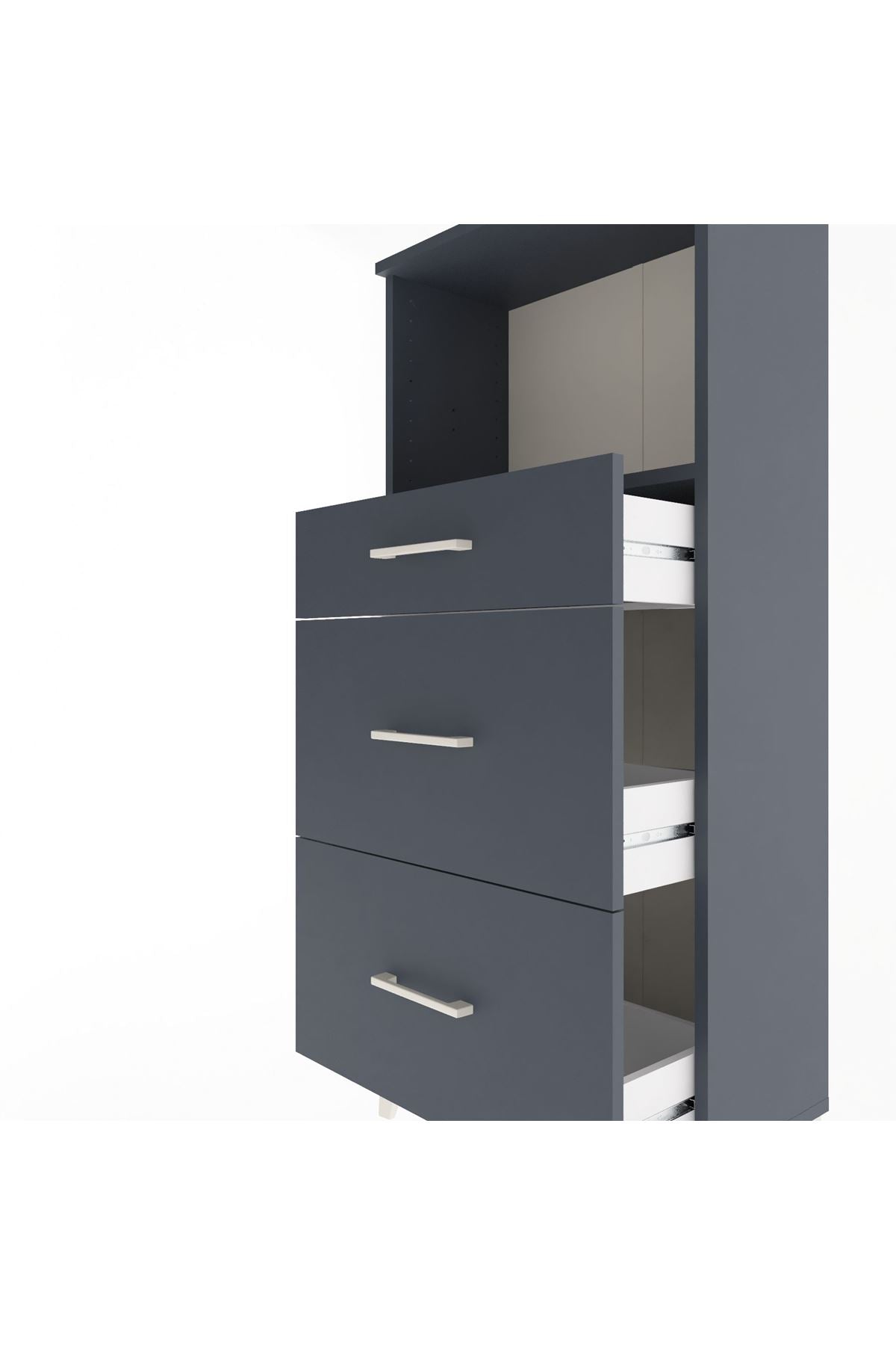 Arges Dolap Tek Raflı 3 Çekmeceli 60x30x134 Antrasit-Antrasit