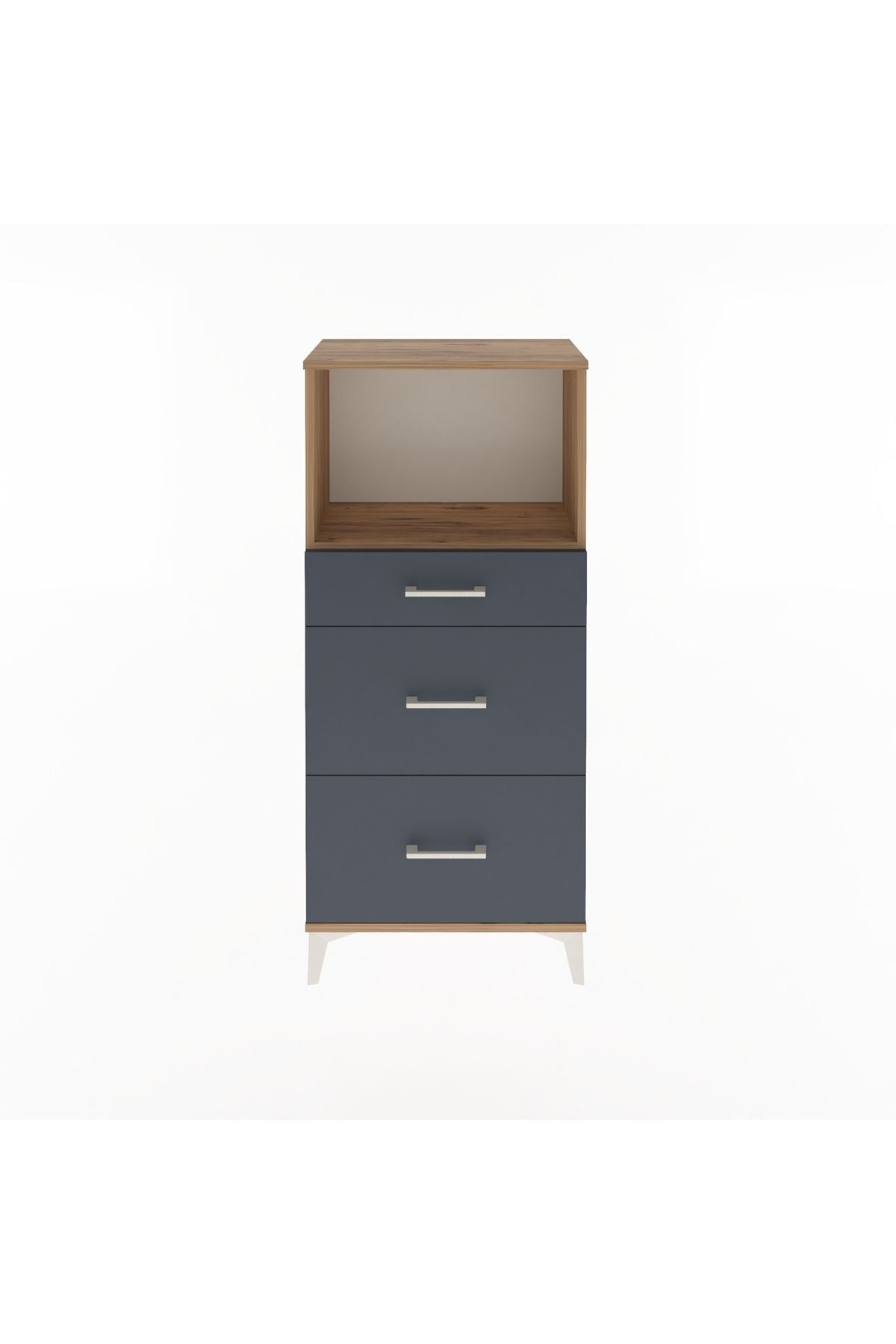 Arges Dolap Tek Raflı 3 Çekmeceli 60x30x134 Çam-Antrasit