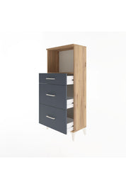 Arges Dolap Tek Raflı 3 Çekmeceli 60x30x134 Çam-Antrasit