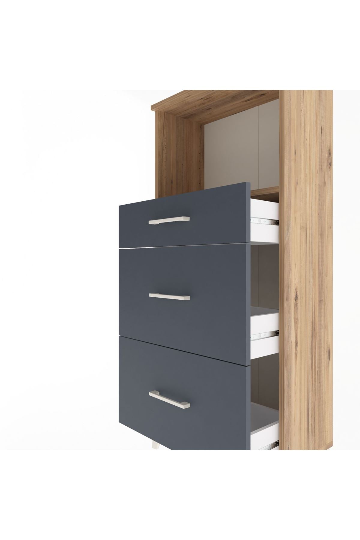 Arges Dolap Tek Raflı 3 Çekmeceli 60x30x134 Çam-Antrasit