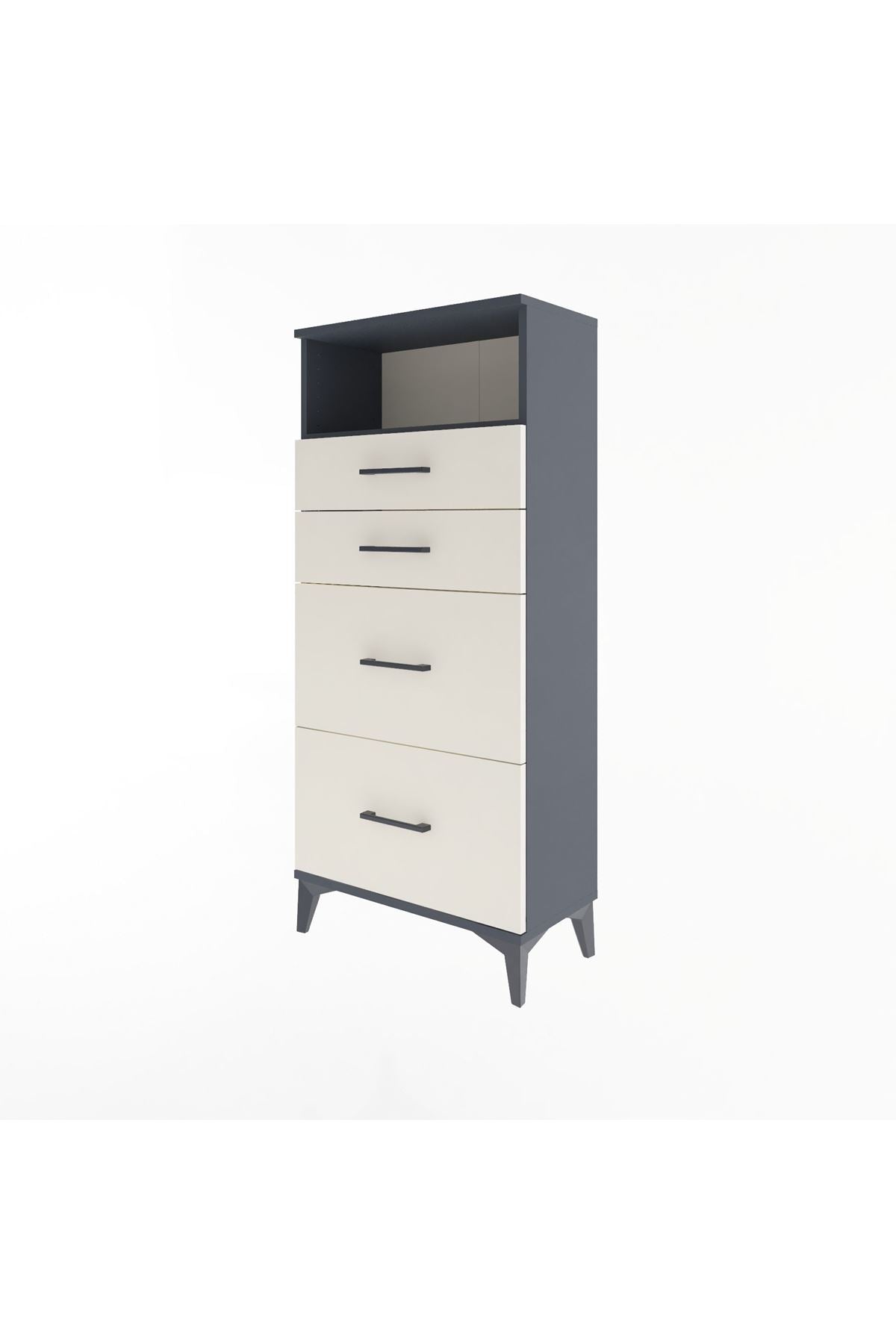 Arges Dolap Tek Raflı 4 Çekmeceli 60x30x134 Antrasit-Aytaşı