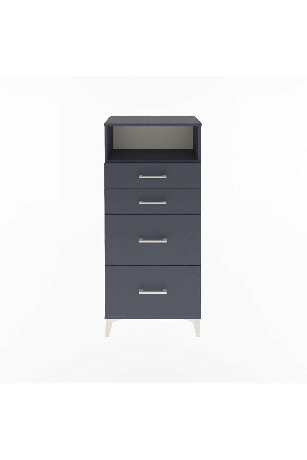 Arges Dolap Tek Raflı 4 Çekmeceli 60x30x134 Antrasit-Antrasit