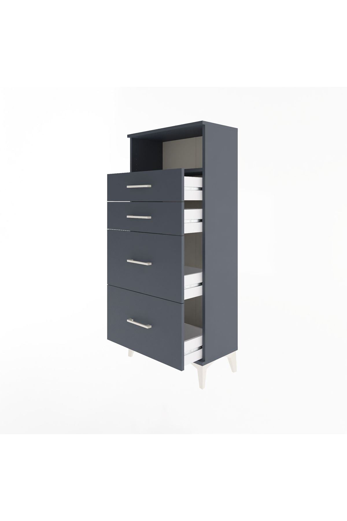 Arges Dolap Tek Raflı 4 Çekmeceli 60x30x134 Antrasit-Antrasit