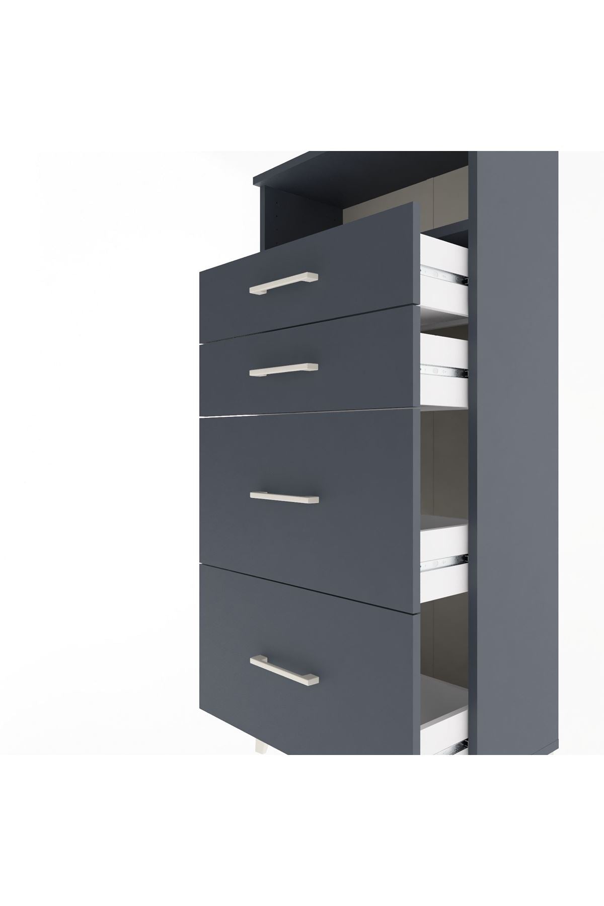 Arges Dolap Tek Raflı 4 Çekmeceli 60x30x134 Antrasit-Antrasit