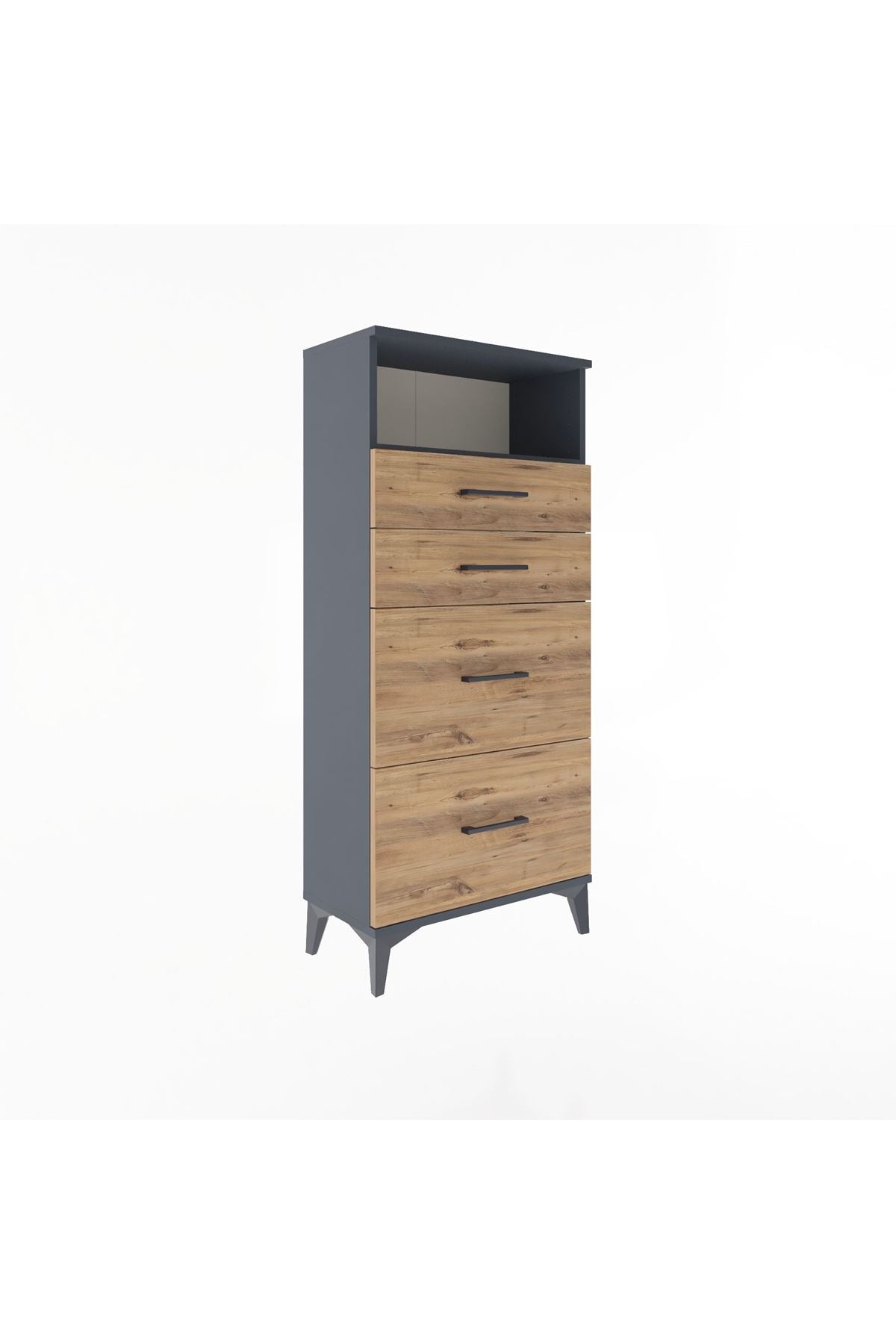 Arges Dolap Tek Raflı 4 Çekmeceli 60x30x134 Antrasit-Çam