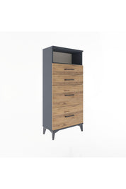 Arges Dolap Tek Raflı 4 Çekmeceli 60x30x134 Antrasit-Çam