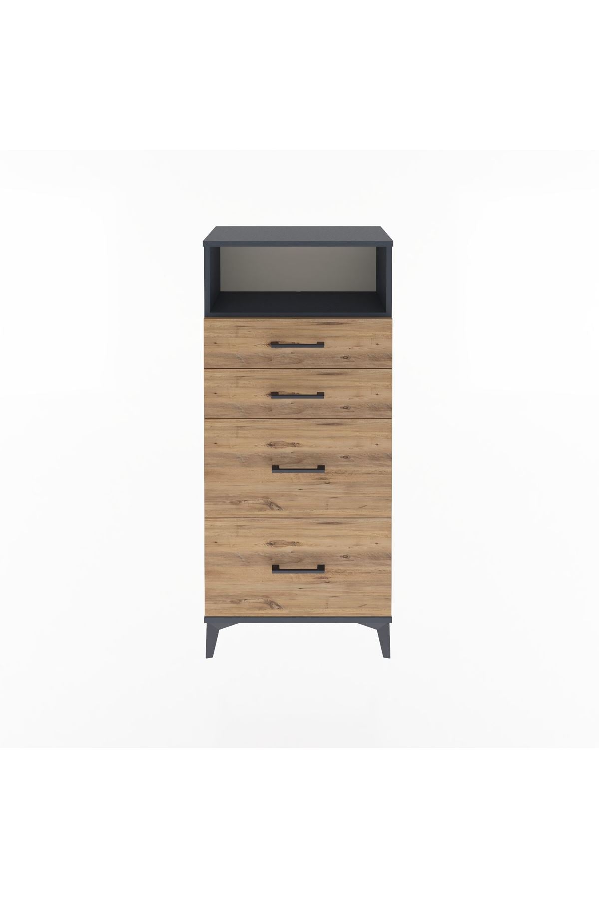 Arges Dolap Tek Raflı 4 Çekmeceli 60x30x134 Antrasit-Çam