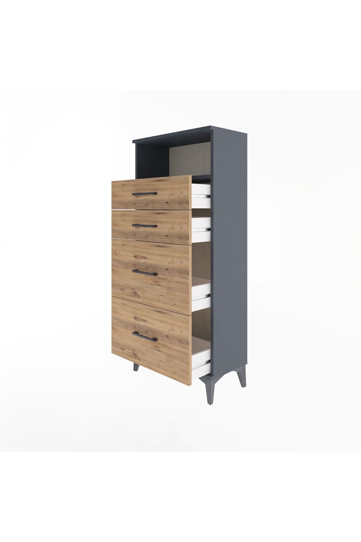 Arges Dolap Tek Raflı 4 Çekmeceli 60x30x134 Antrasit-Çam