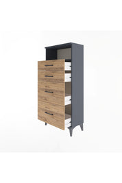 Arges Dolap Tek Raflı 4 Çekmeceli 60x30x134 Antrasit-Çam