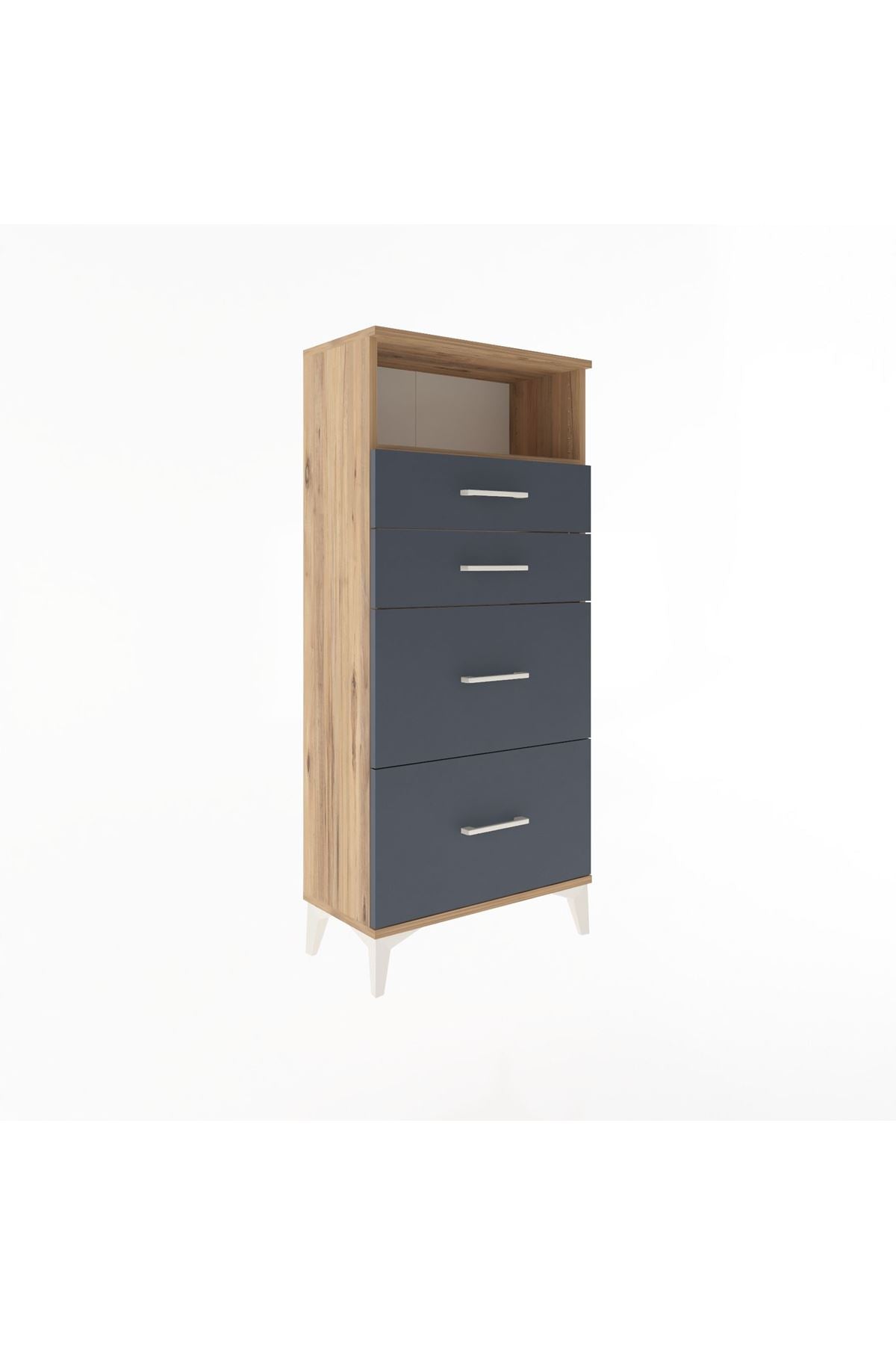 Arges Dolap Tek Raflı 4 Çekmeceli 60x30x134 Çam-Antrasit