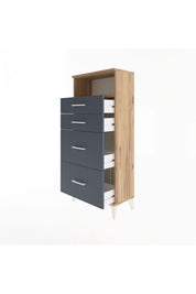 Arges Dolap Tek Raflı 4 Çekmeceli 60x30x134 Çam-Antrasit