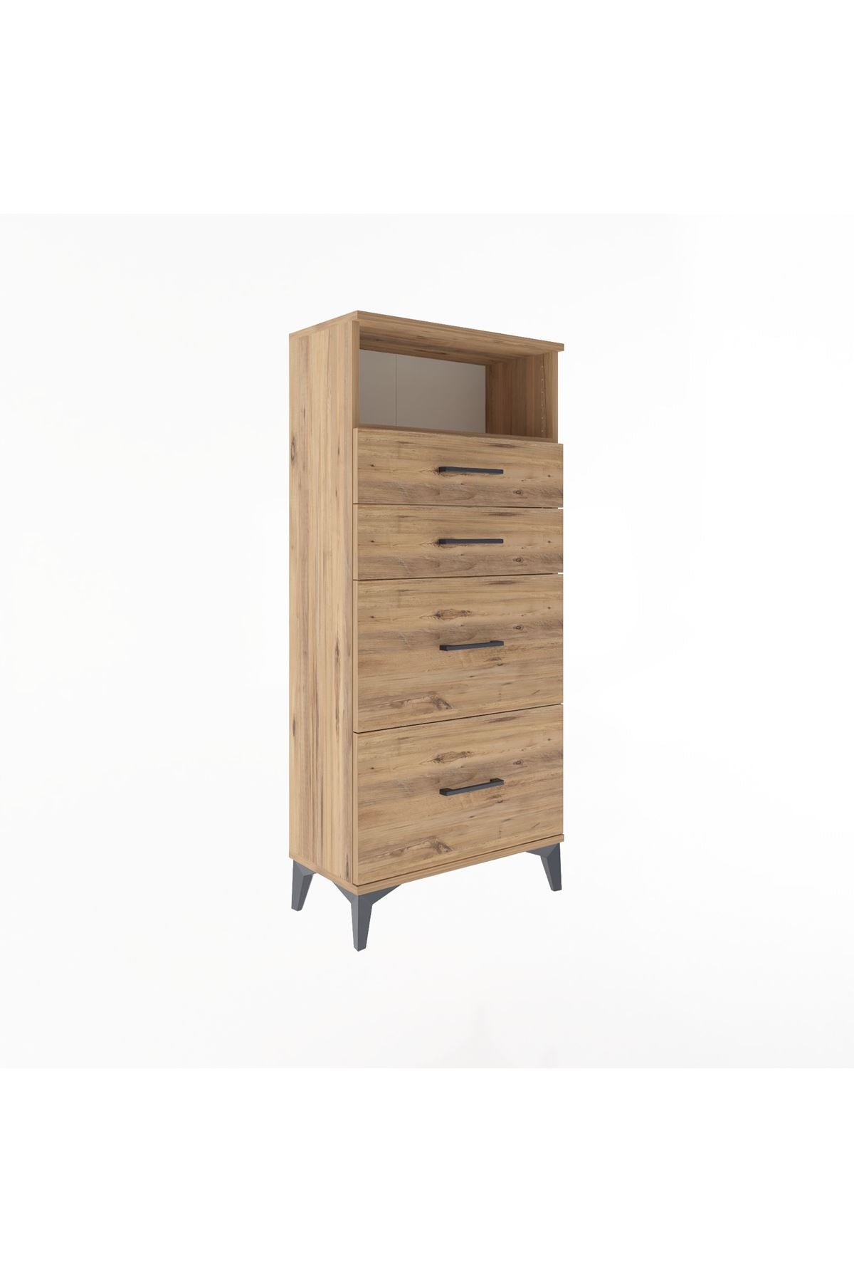 Arges Dolap Tek Raflı 4 Çekmeceli 60x30x134 Çam-Çam