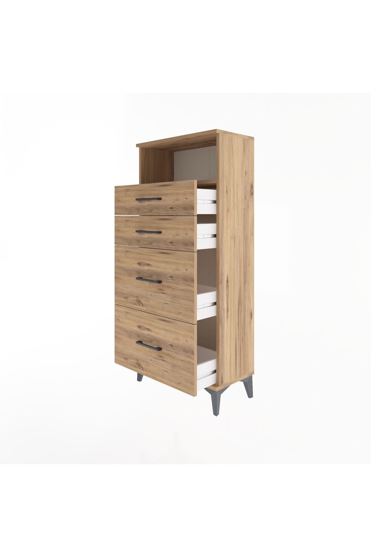 Arges Dolap Tek Raflı 4 Çekmeceli 60x30x134 Çam-Çam