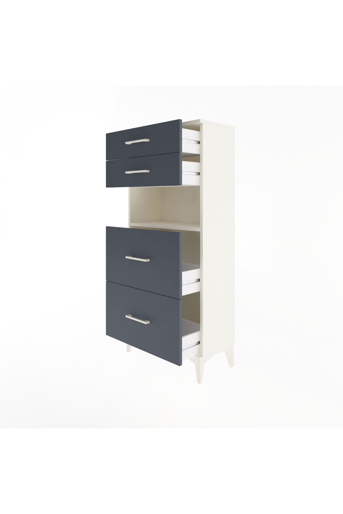 Arges Dolap Tek Raflı 4 Çekmeceli 60x30x134 Aytaşı-Antrasit