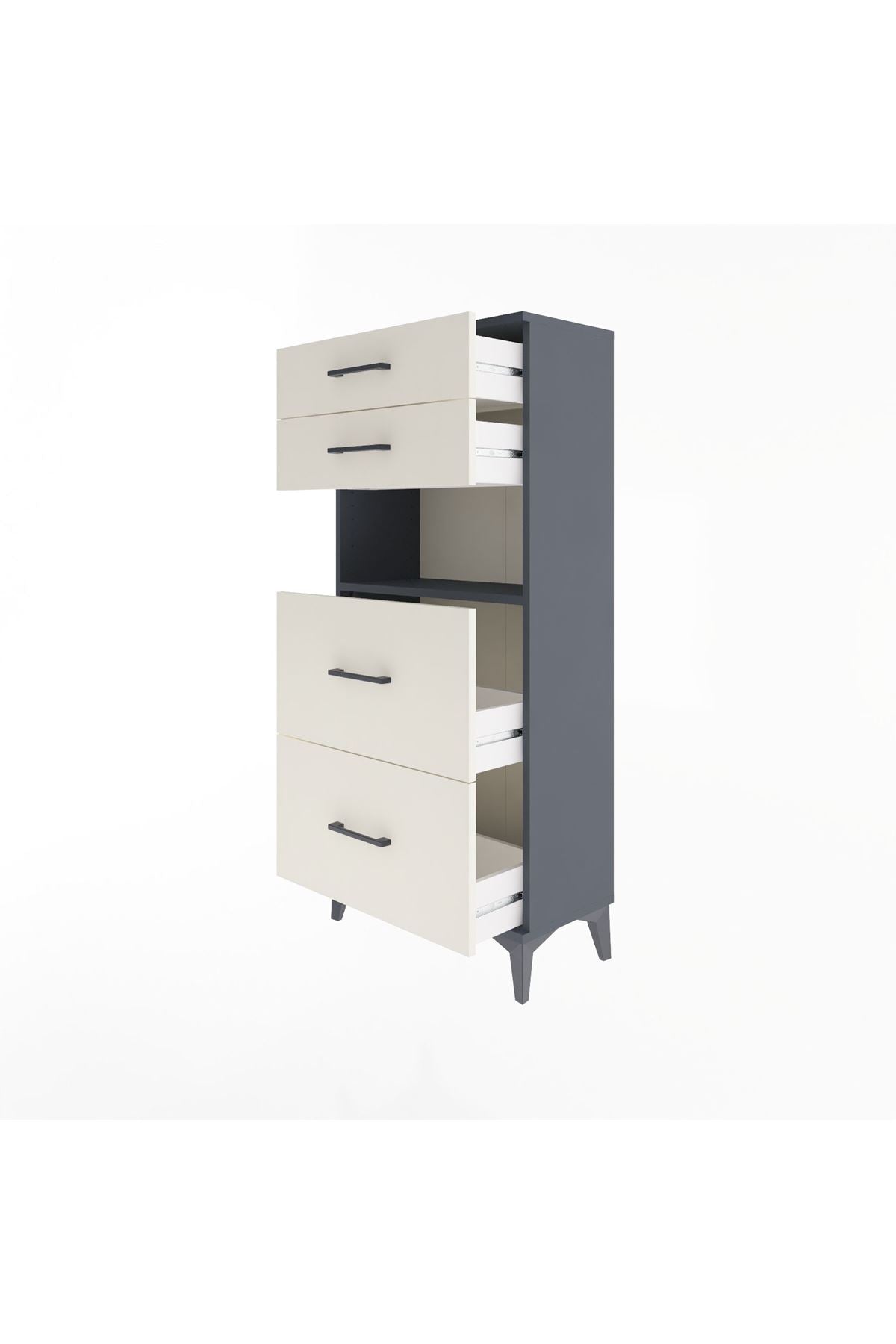 Arges Dolap Tek Raflı 4 Çekmeceli 60x30x134 Antrasit-Aytaşı