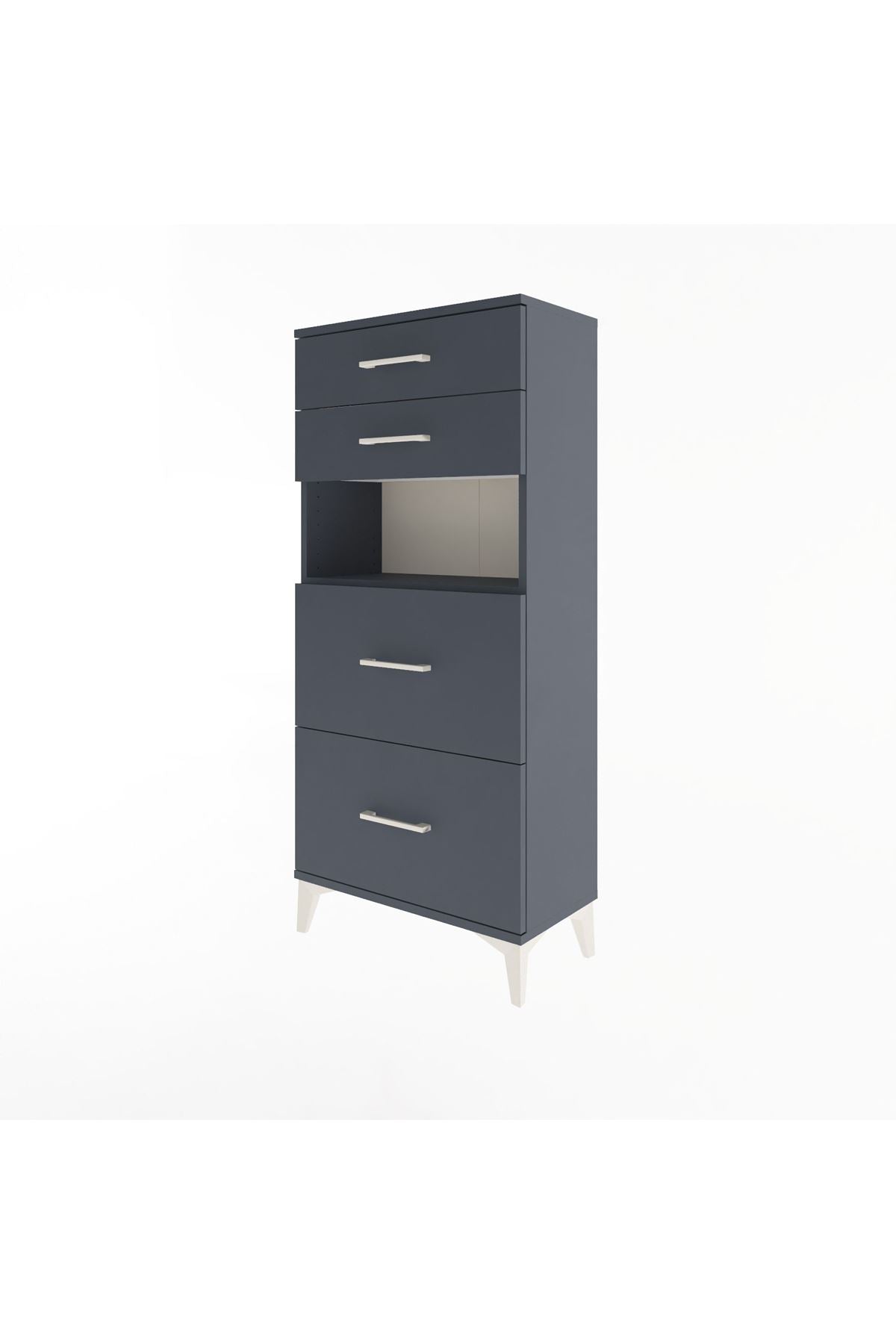 Arges Dolap Tek Raflı 4 Çekmeceli 60x30x134 Antrasit-Antrasit