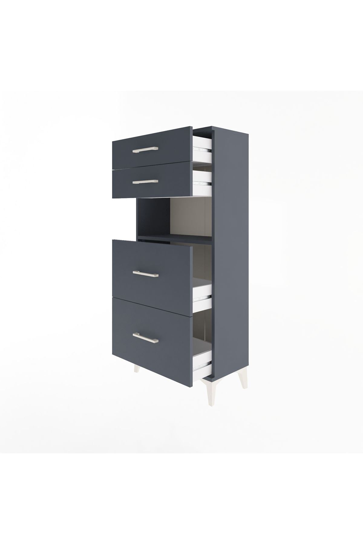 Arges Dolap Tek Raflı 4 Çekmeceli 60x30x134 Antrasit-Antrasit