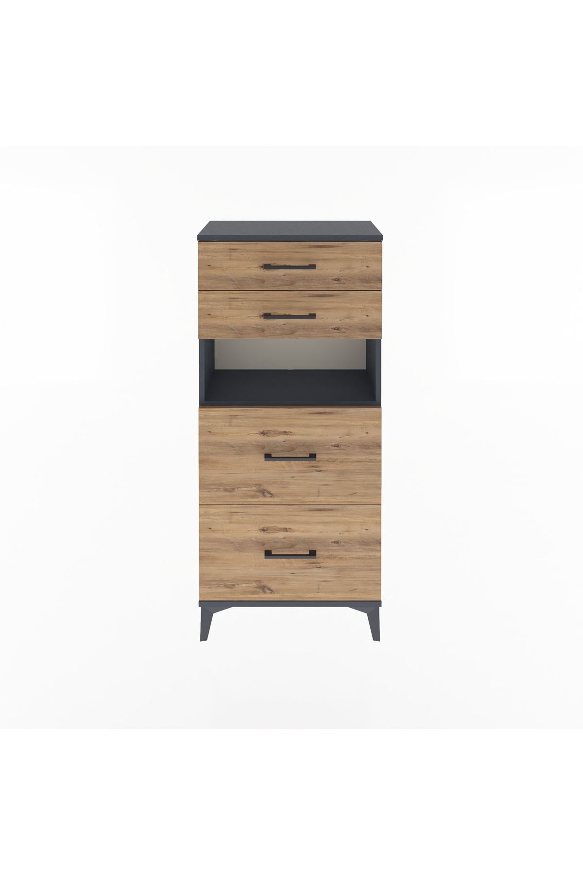 Arges Dolap Tek Raflı 4 Çekmeceli 60x30x134 Antrasit-Çam