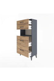 Arges Dolap Tek Raflı 4 Çekmeceli 60x30x134 Antrasit-Çam