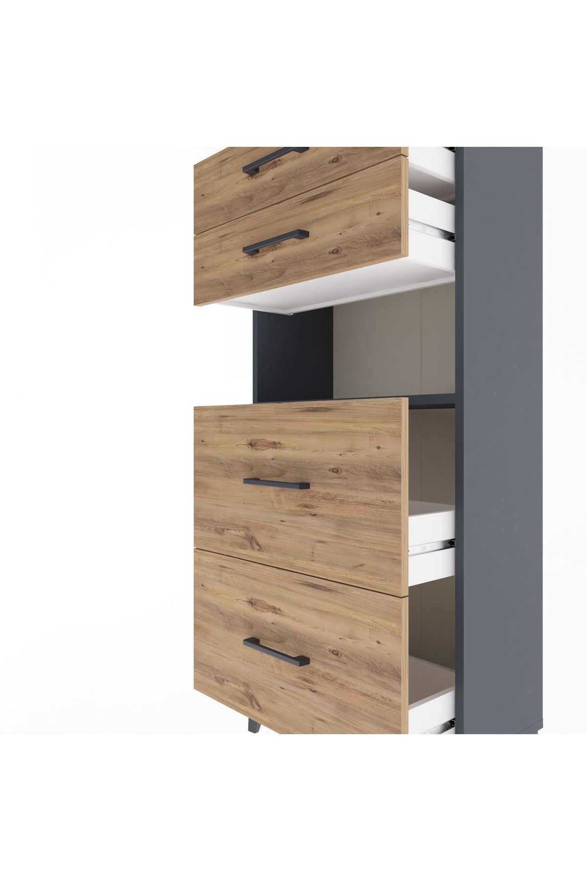 Arges Dolap Tek Raflı 4 Çekmeceli 60x30x134 Antrasit-Çam