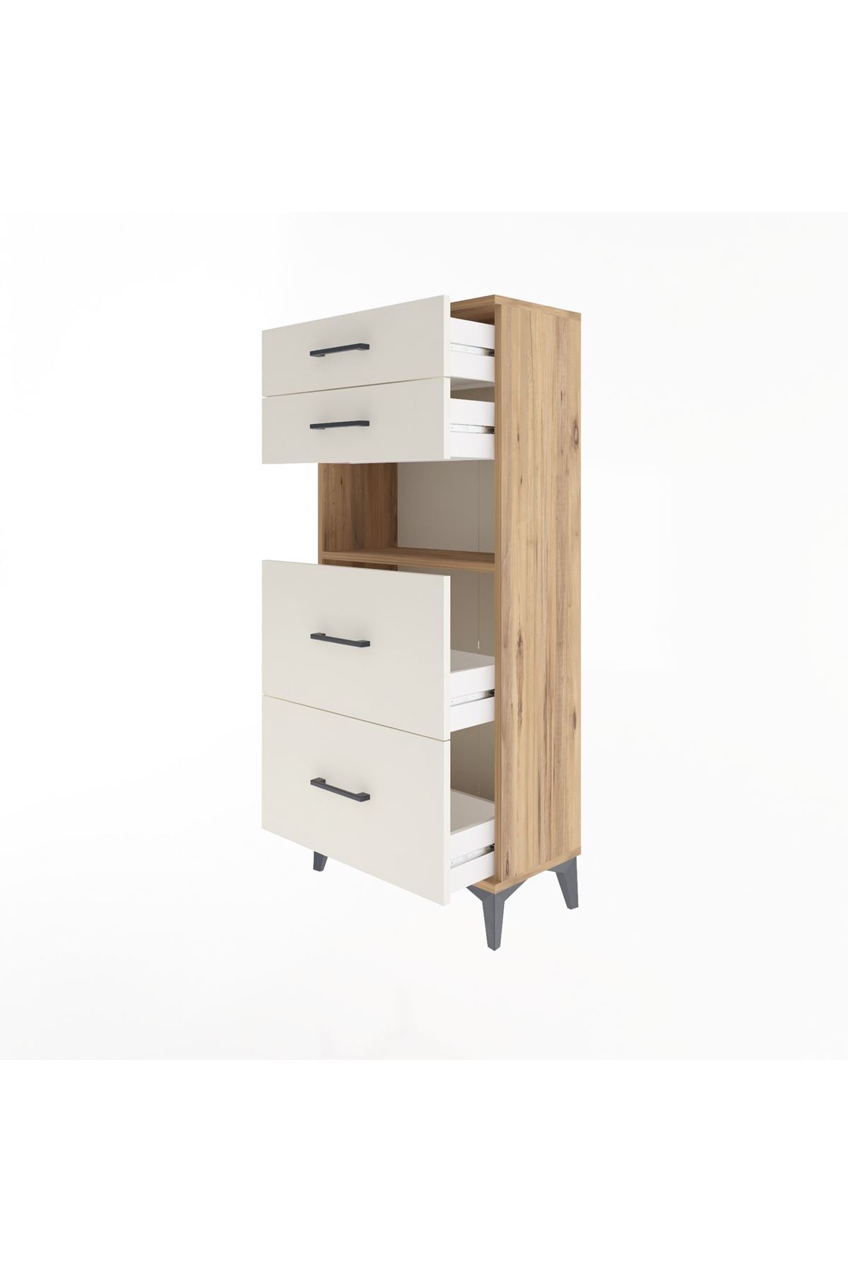 Arges Dolap Tek Raflı 4 Çekmeceli 60x30x134 Çam-Aytaşı