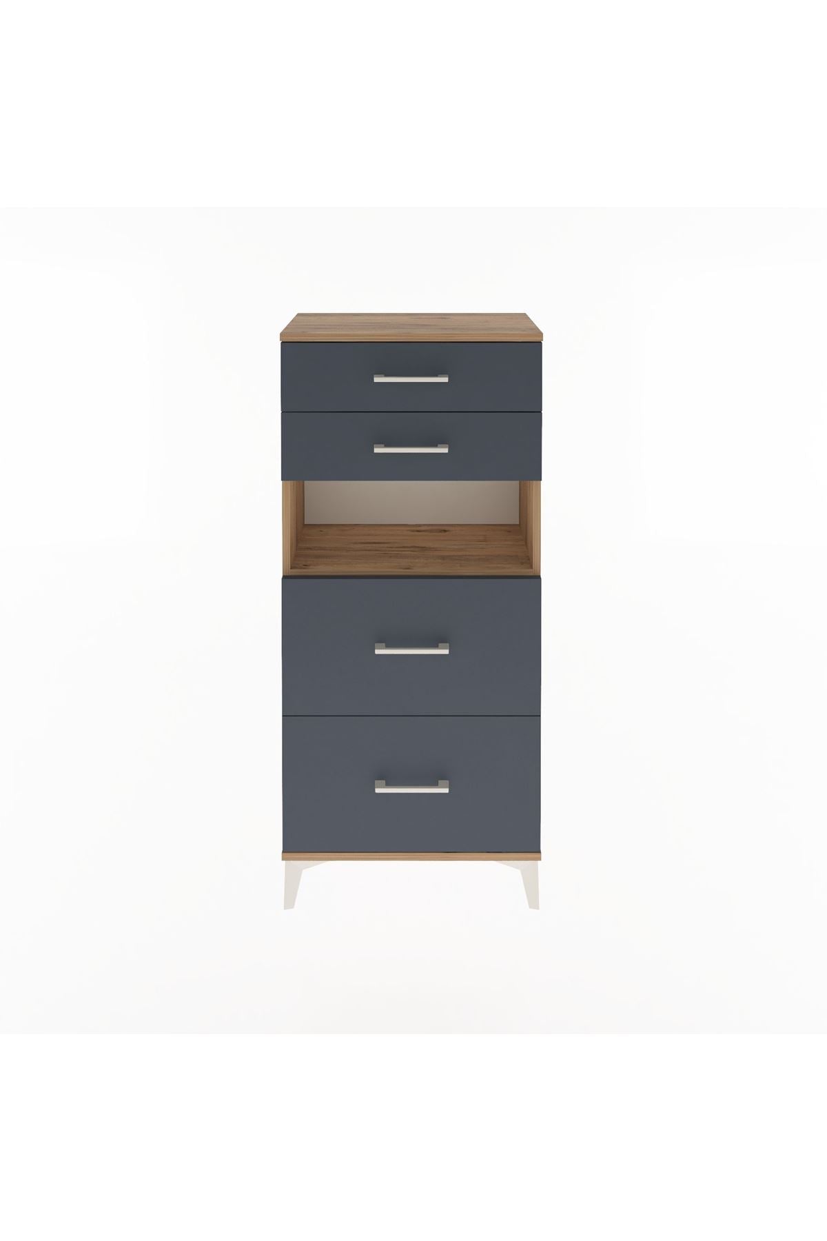 Arges Dolap Tek Raflı 4 Çekmeceli 60x30x134 Çam-Antrasit