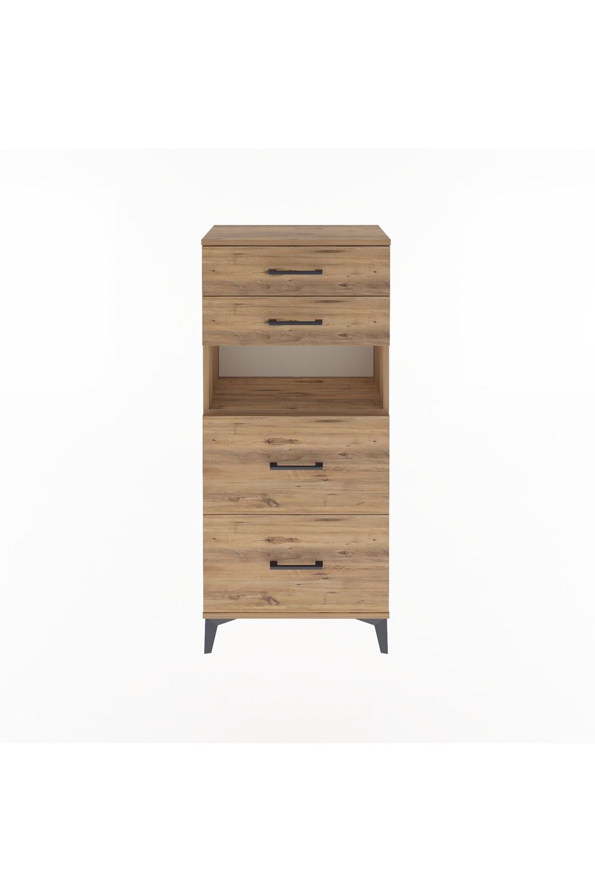 Arges Dolap Tek Raflı 4 Çekmeceli 60x30x134 Çam-Çam