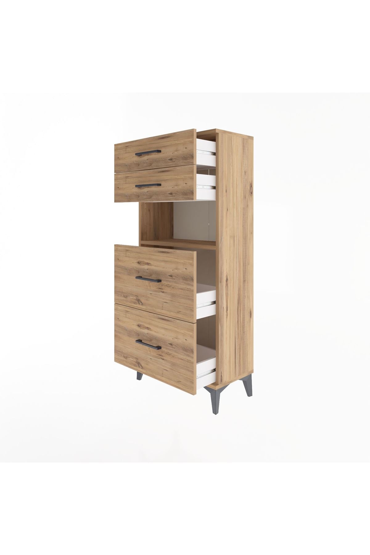 Arges Dolap Tek Raflı 4 Çekmeceli 60x30x134 Çam-Çam