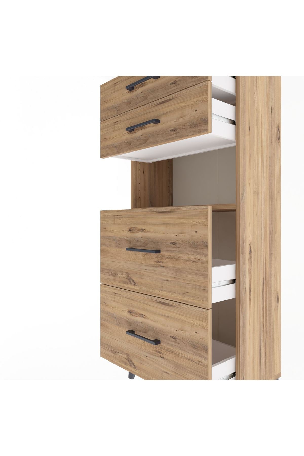 Arges Dolap Tek Raflı 4 Çekmeceli 60x30x134 Çam-Çam