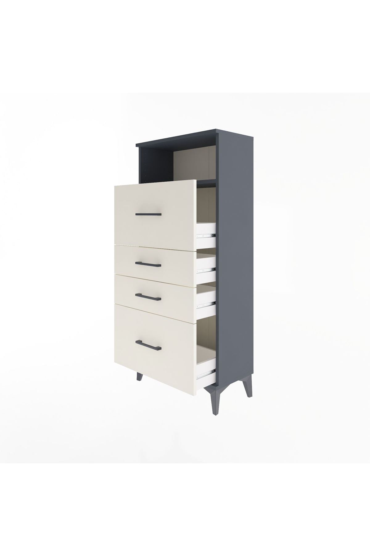 Arges Dolap Tek Raflı 4 Çekmeceli 60x30x134 Antrasit-Aytaşı