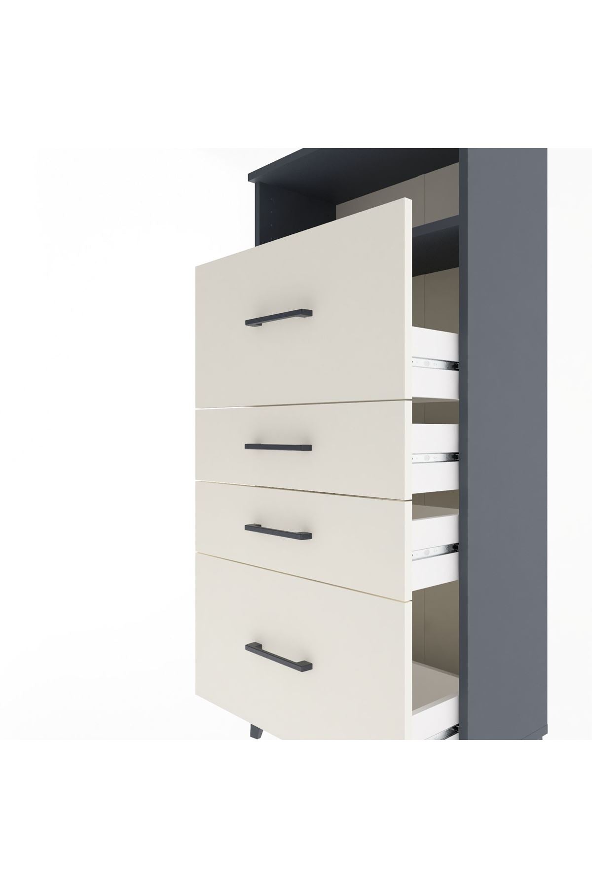 Arges Dolap Tek Raflı 4 Çekmeceli 60x30x134 Antrasit-Aytaşı