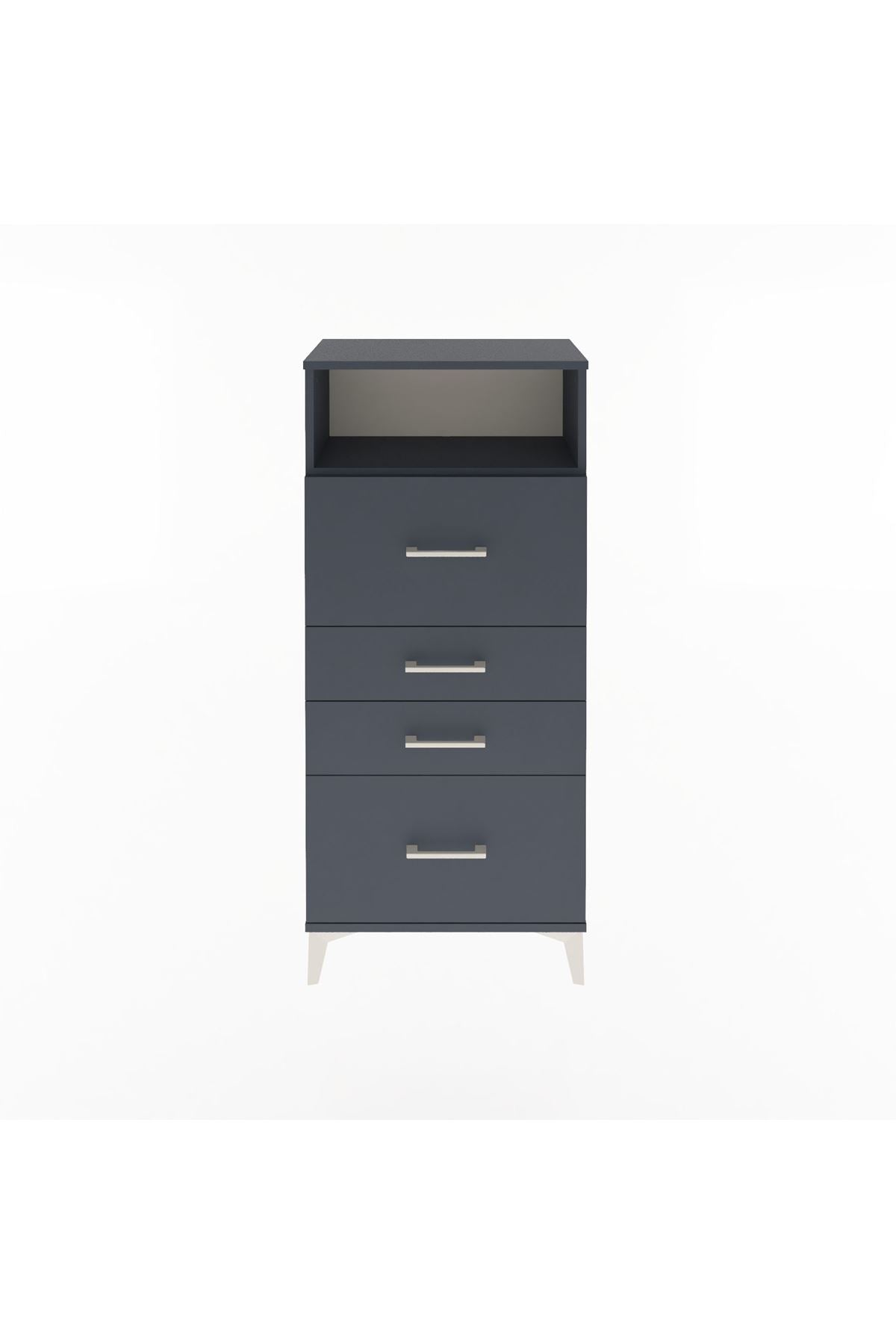 Arges Dolap Tek Raflı 4 Çekmeceli 60x30x134 Antrasit-Antrasit