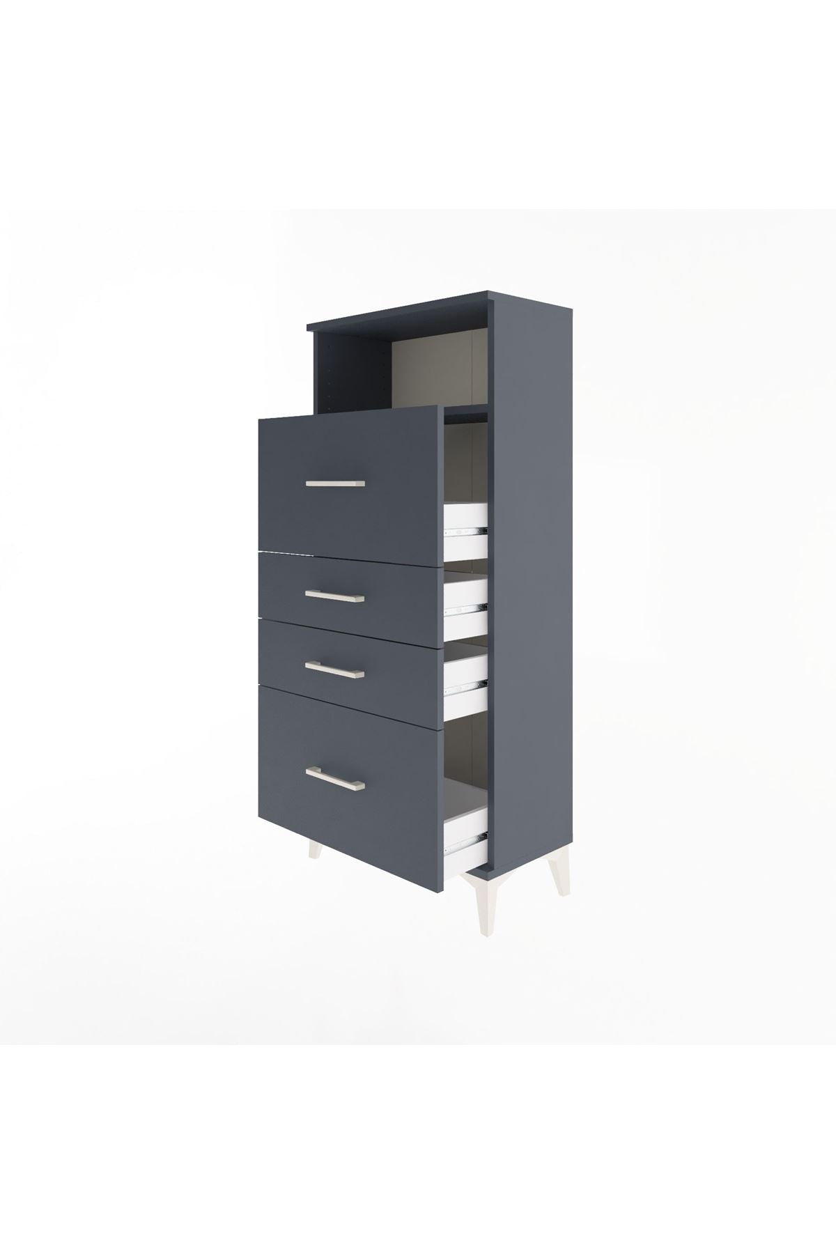 Arges Dolap Tek Raflı 4 Çekmeceli 60x30x134 Antrasit-Antrasit