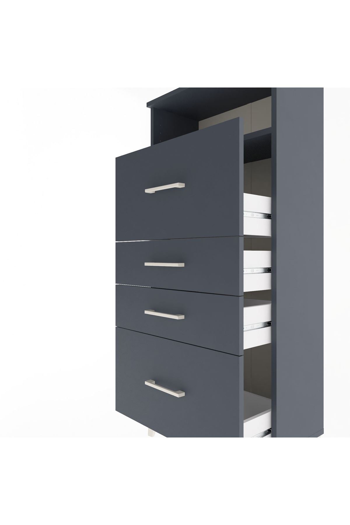 Arges Dolap Tek Raflı 4 Çekmeceli 60x30x134 Antrasit-Antrasit