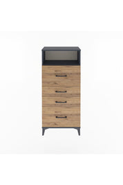 Arges Dolap Tek Raflı 4 Çekmeceli 60x30x134 Antrasit-Çam