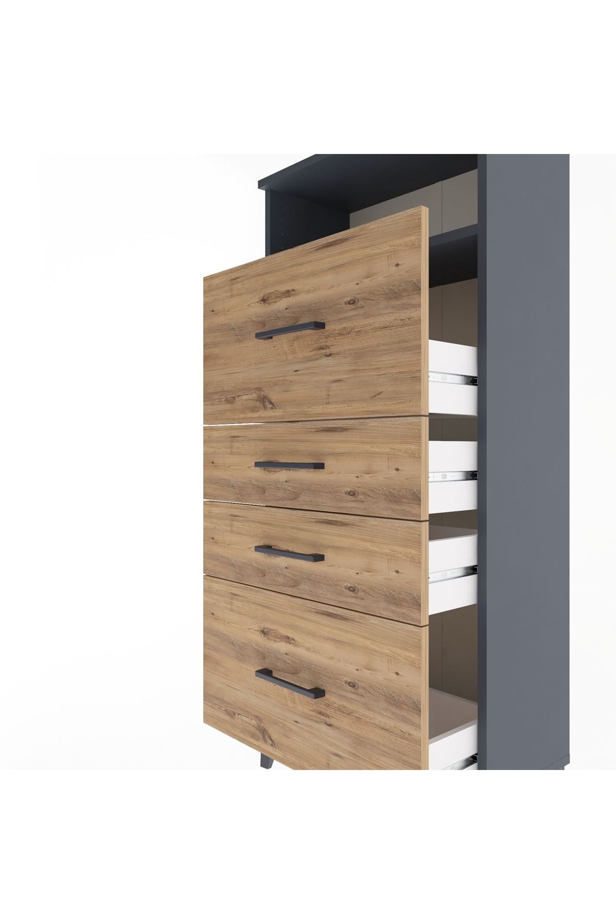 Arges Dolap Tek Raflı 4 Çekmeceli 60x30x134 Antrasit-Çam